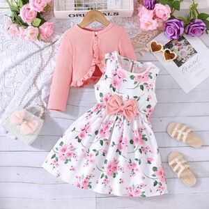 Floral Dress with Pink Bow- 2 Different Color girl dress for Sale.